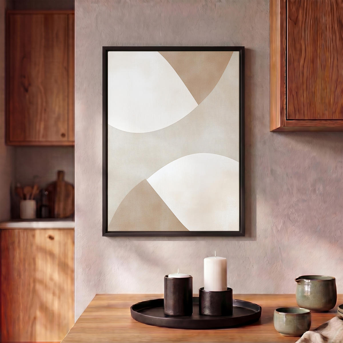 LEINWAND Bilder mit Rahmen - Braun - Japandi - Abstrakt - 30x40 - Sandfarben, Textil (30/40cm) - MuchoWow