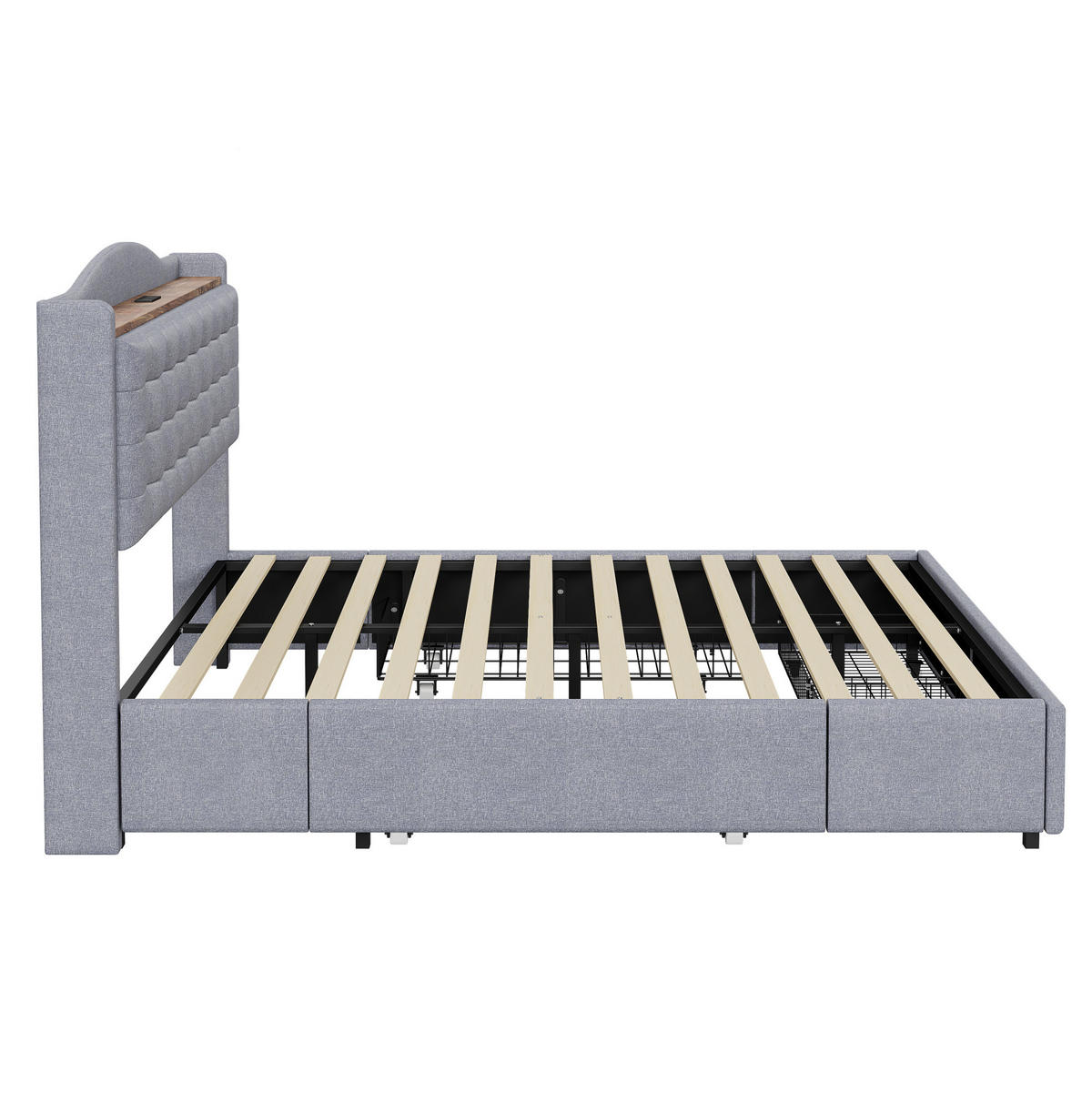 POLSTERBETT 140/200 cm mit 4 Schubladen und USB-Anschluss, grau - Grau, Textil (140/200cm) - BEAOK