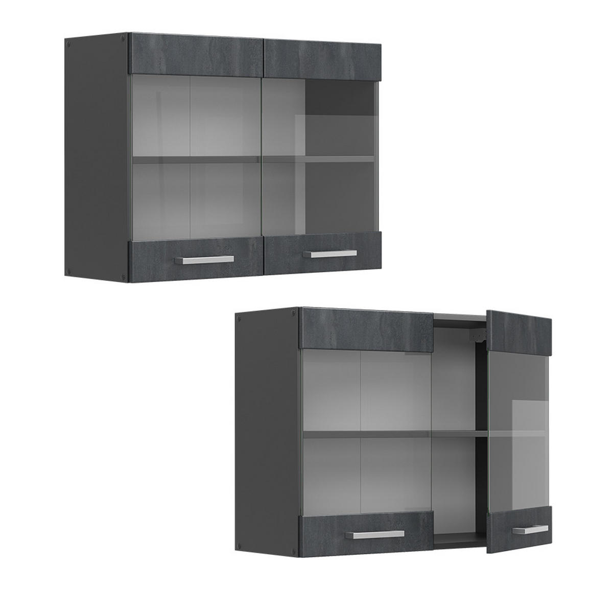 KÜCHENGLASSCHRANK R-Line Schwarz Beton 80 cm - Anthrazit/Schwarz, Holzwerkstoff (80/60/31cm) - Vicco