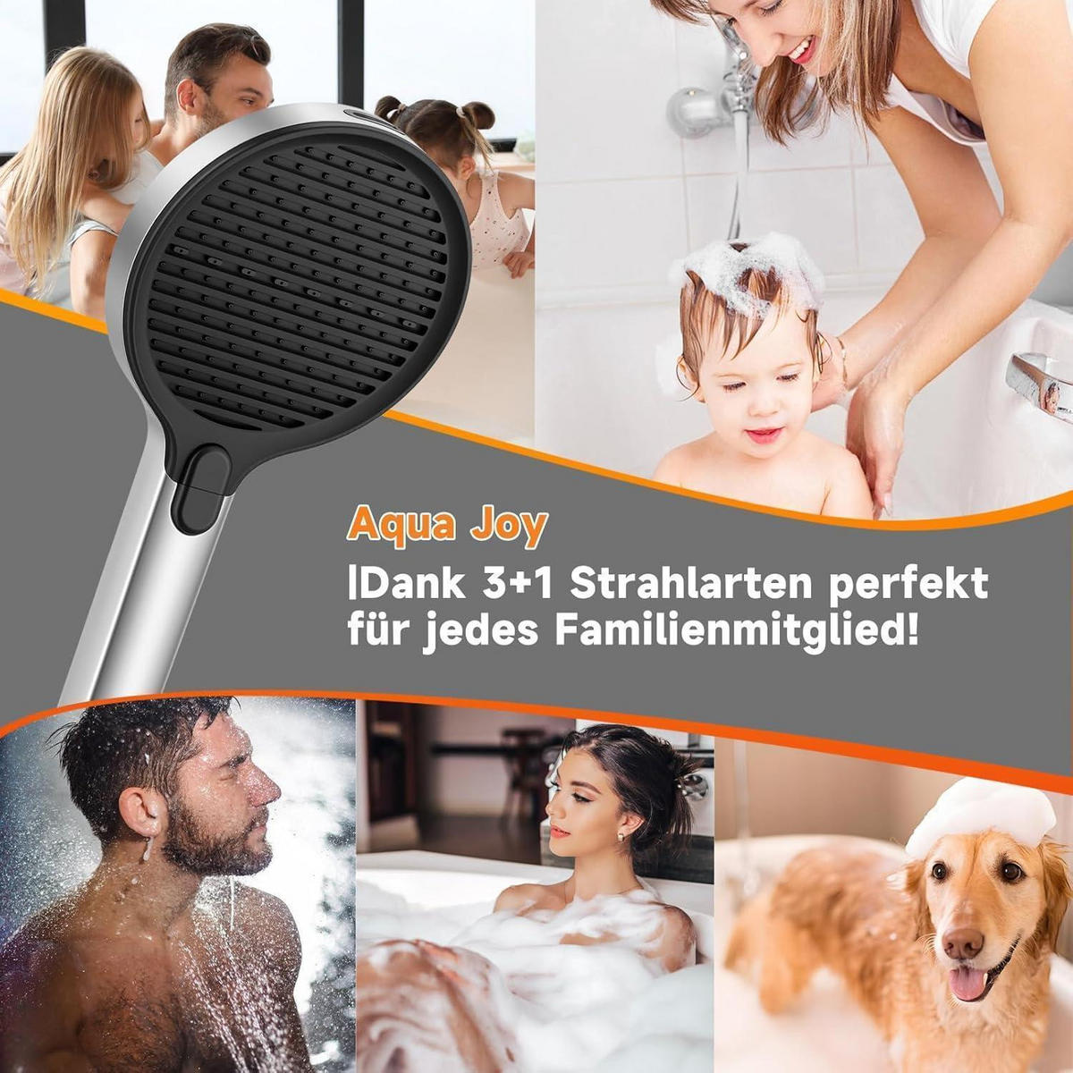 HANDBRAUSE 140 mm mit 3+1 Strahlarten und Wassersparfunktion - Silberfarben, Metall (15/12.7/25cm)