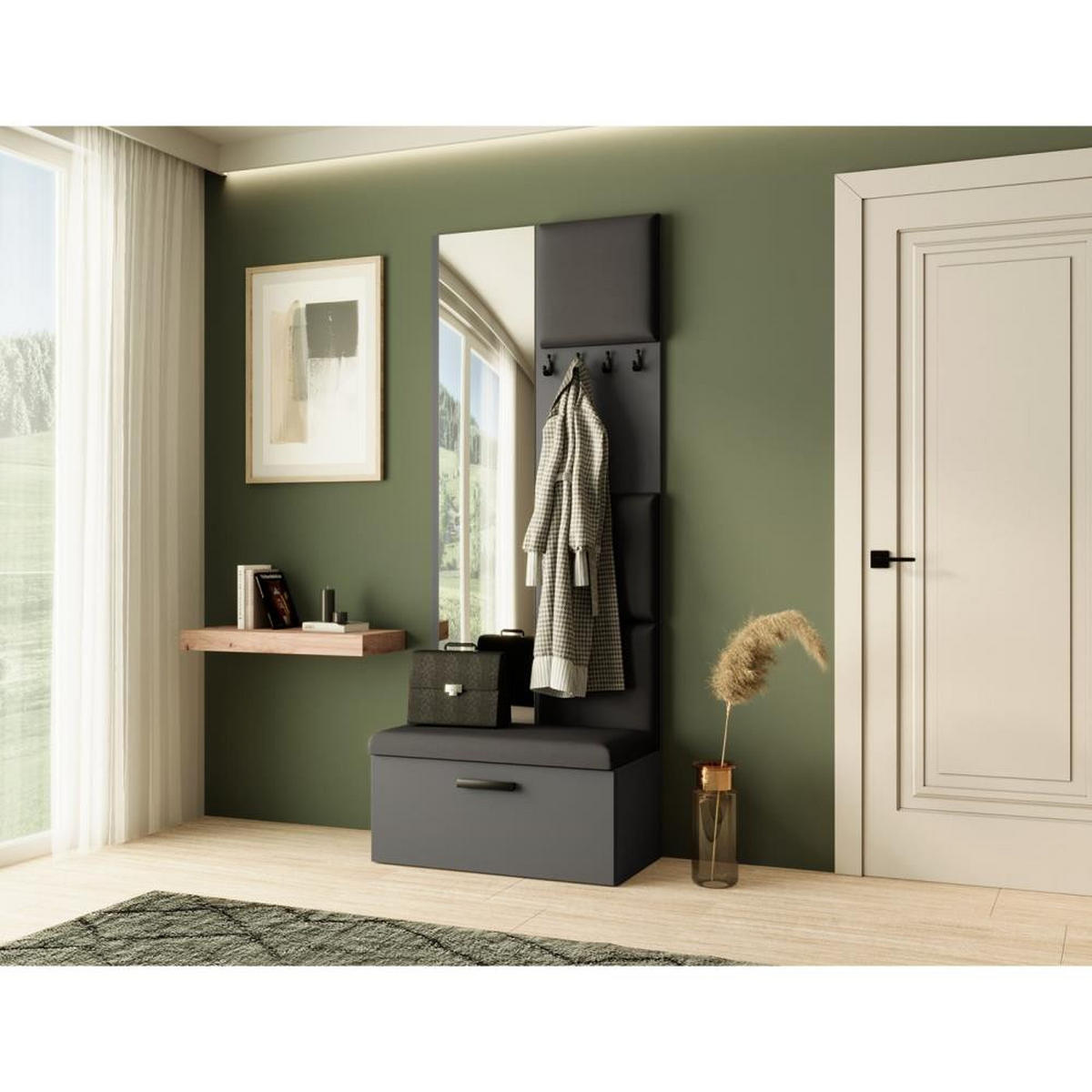 GARDEROBE Margaret III 81/203/43 mit gepolsterten Paneelen - Schwarz/Graphitfarben, Holzwerkstoff/Kunststoff (81/203/43cm) - Beautysofa