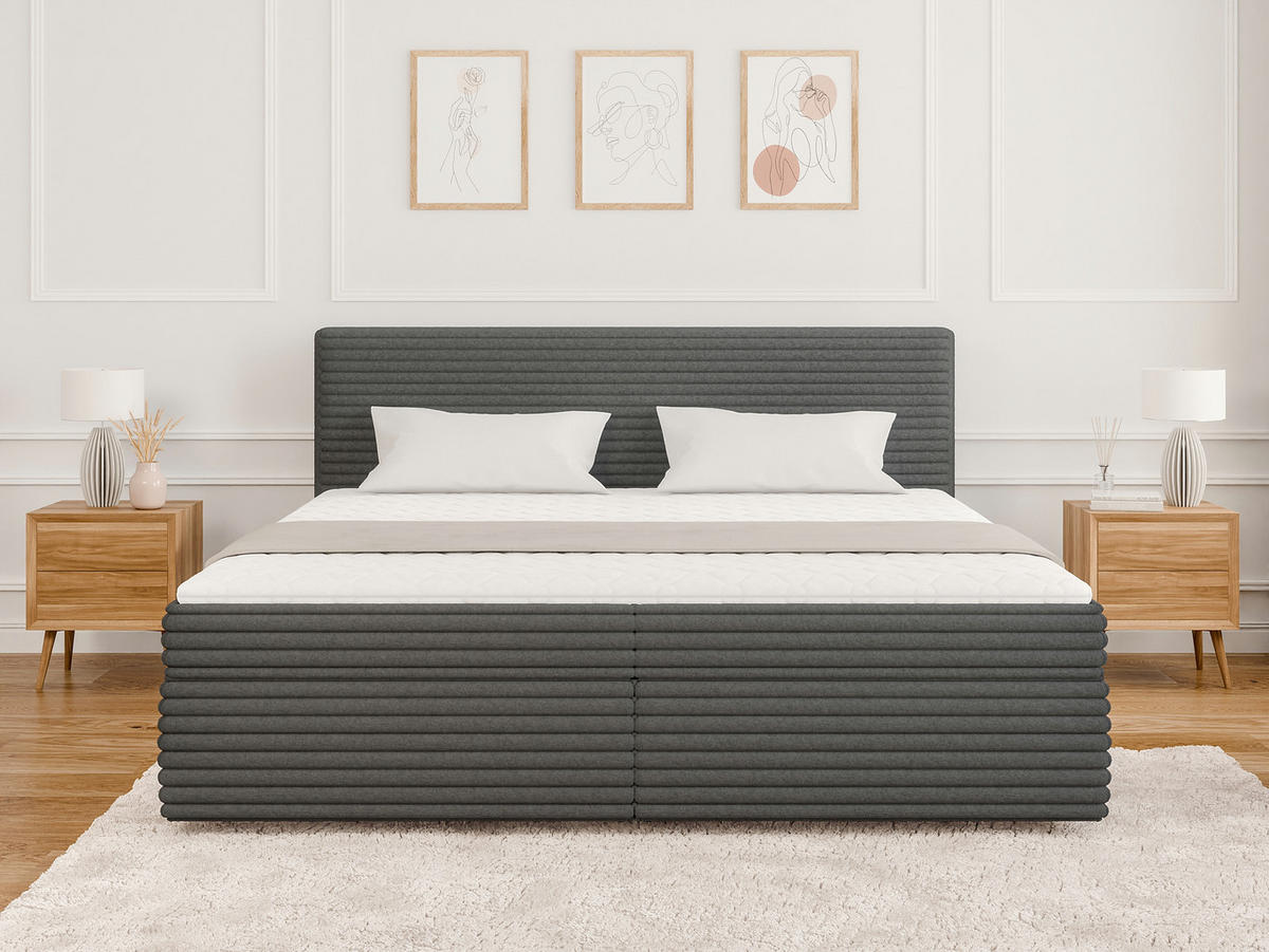 BOXBETT Roma 200/200 cm Dunkelgrau Plüschcord - Dunkelgrau/Schwarz, Holz/Kunststoff (200/200cm) - S-Style Möbel