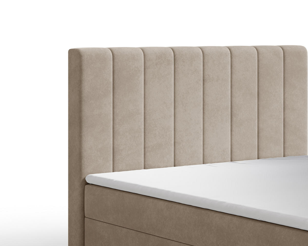 BOXBETT 01 BIS 180 x 200 cm - Manila - Modernes Polsterbett mit Bettkasten inkl. PU-Schaum-Topper und Federmechanismus - Beige, Holz (180/200cm) - ROYAL24_MARKT
