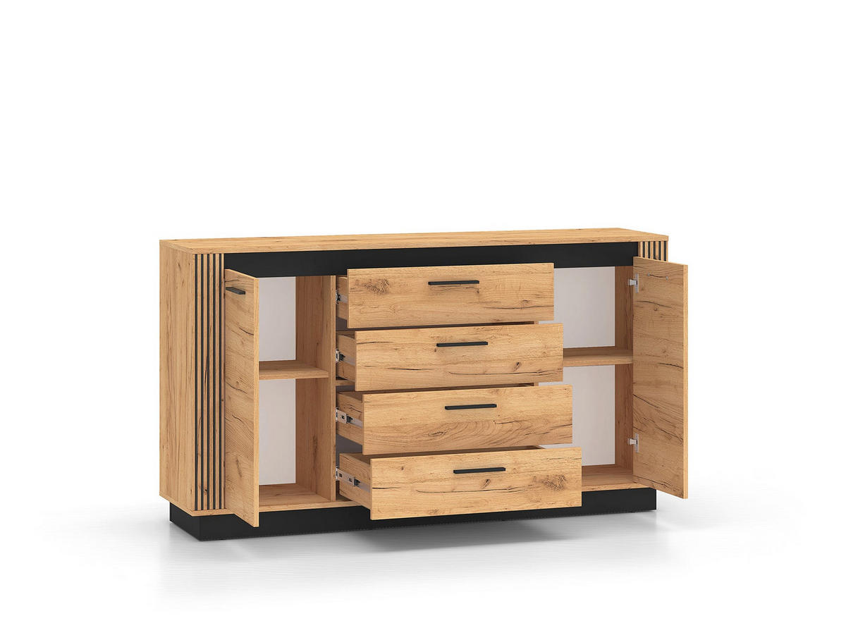 KOMMODE – 115 cm – Urso – KM-026 - Eichefarben/Schwarz, Holzwerkstoff (115/90/40cm) - hi-markt