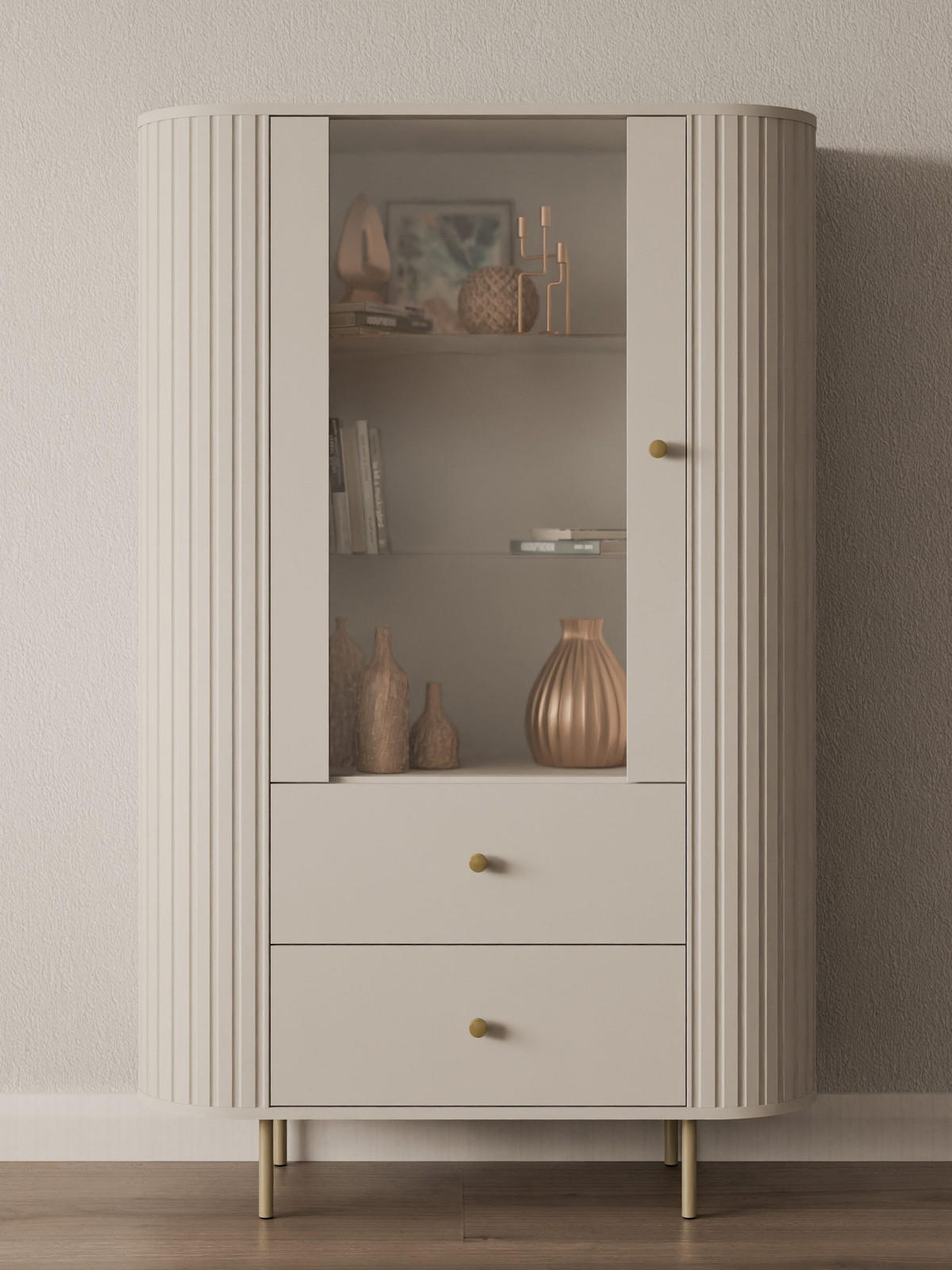 VITRINE mit 2 Schubladen beige OVI - Beige, Holzwerkstoff (97.4/155/42cm) - Compleo24