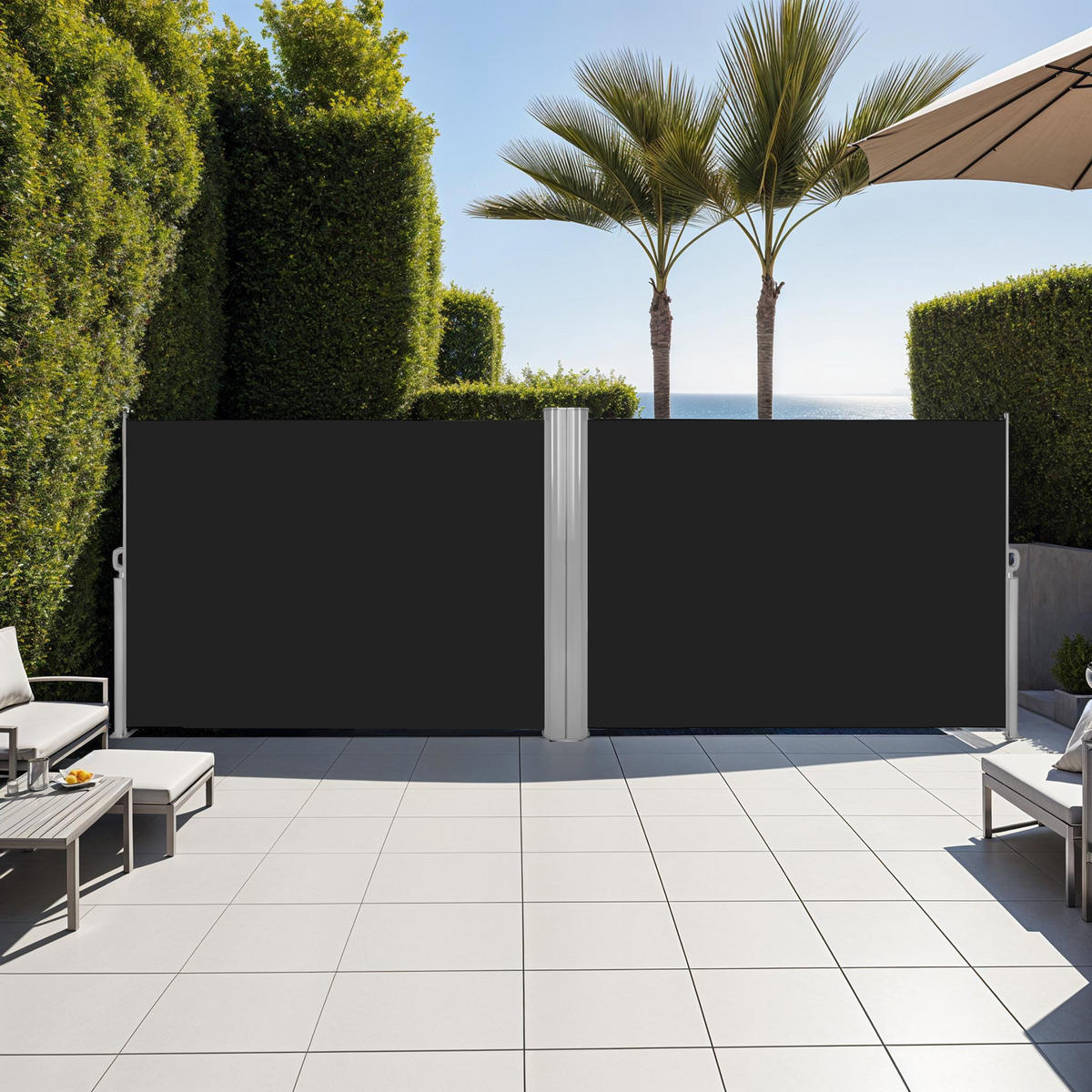 SEITENMARKISE doppelt, 200 x 600 cm,schwarz - Schwarz, Textil (200/10cm) - tectake