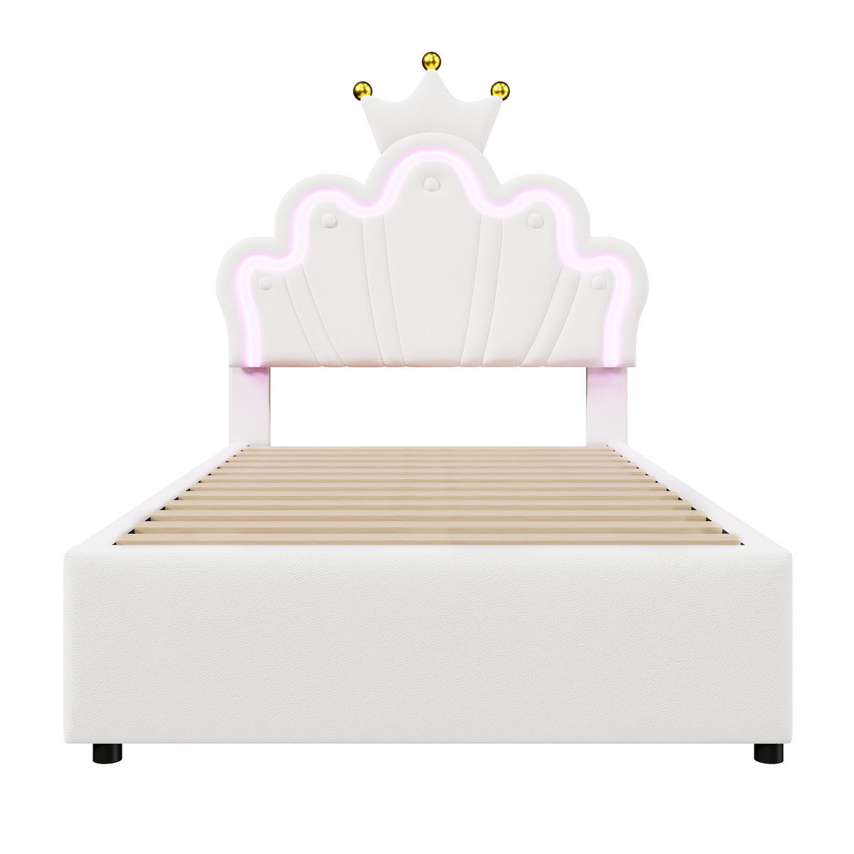 POLSTERBETT 90/200 cm Weiß mit Ambientelicht und verstellbarem Kopfteil - Weiß, Leder (90/200cm) - OKWISH