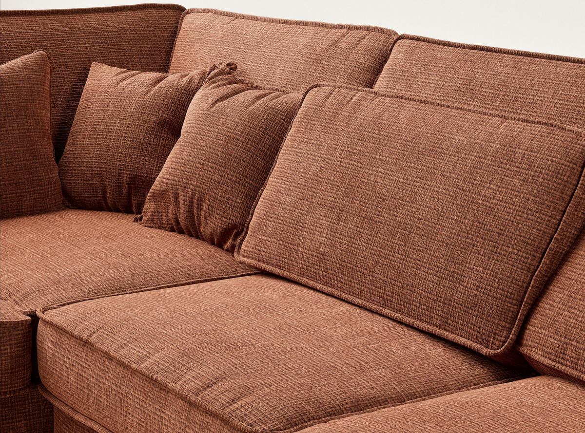 ECKSOFA Kirou Kupferfarbe Chenille-Stoff - Links Seite - Schwarz/Kupferfarben, Holz/Holzwerkstoff (225/311cm) - Maison de Reve