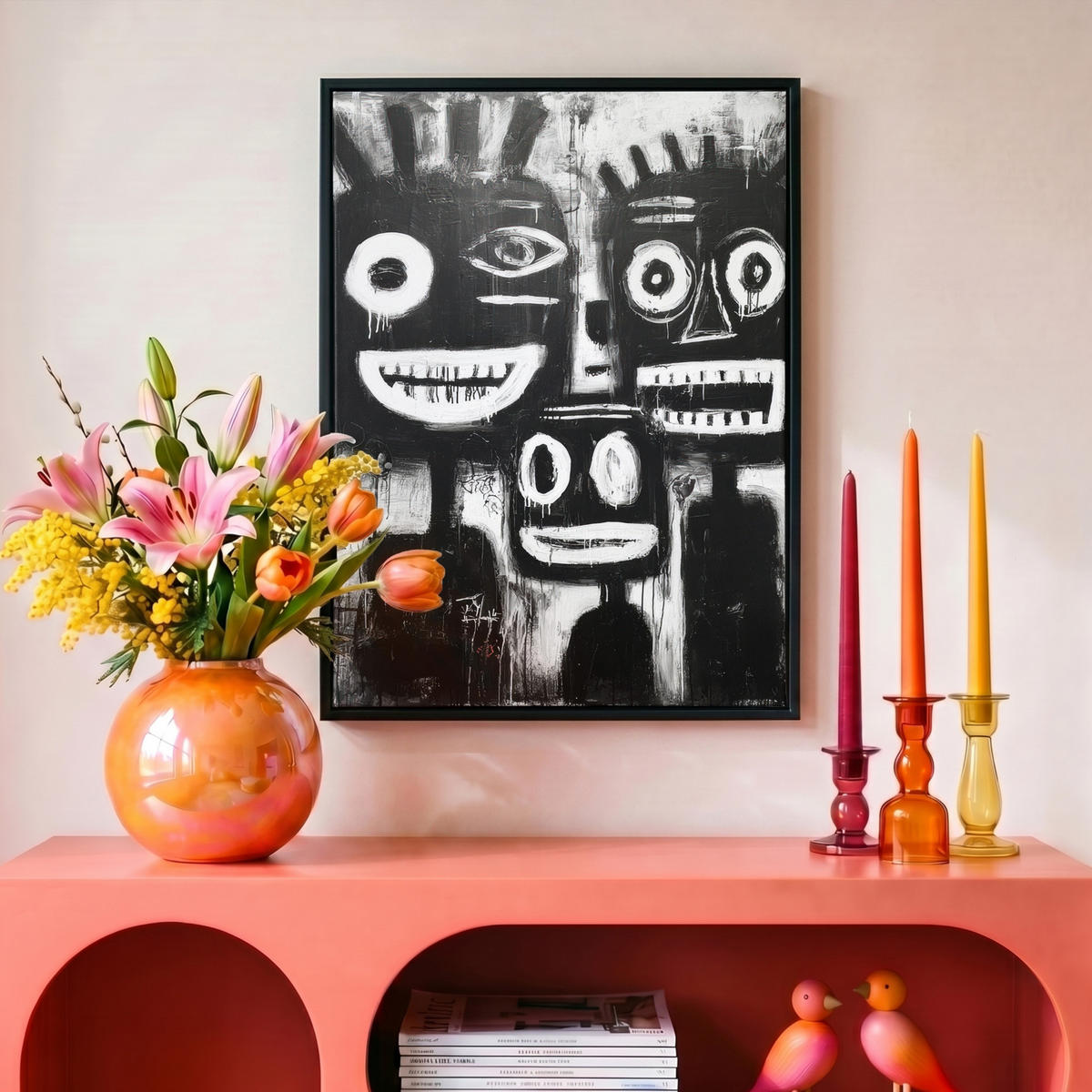 LEINWAND Bilder mit Rahmen - Malerei - Figuren - Schwarz - Abstrakt - 30x40 - Schwarz, Textil (30/40cm) - MuchoWow