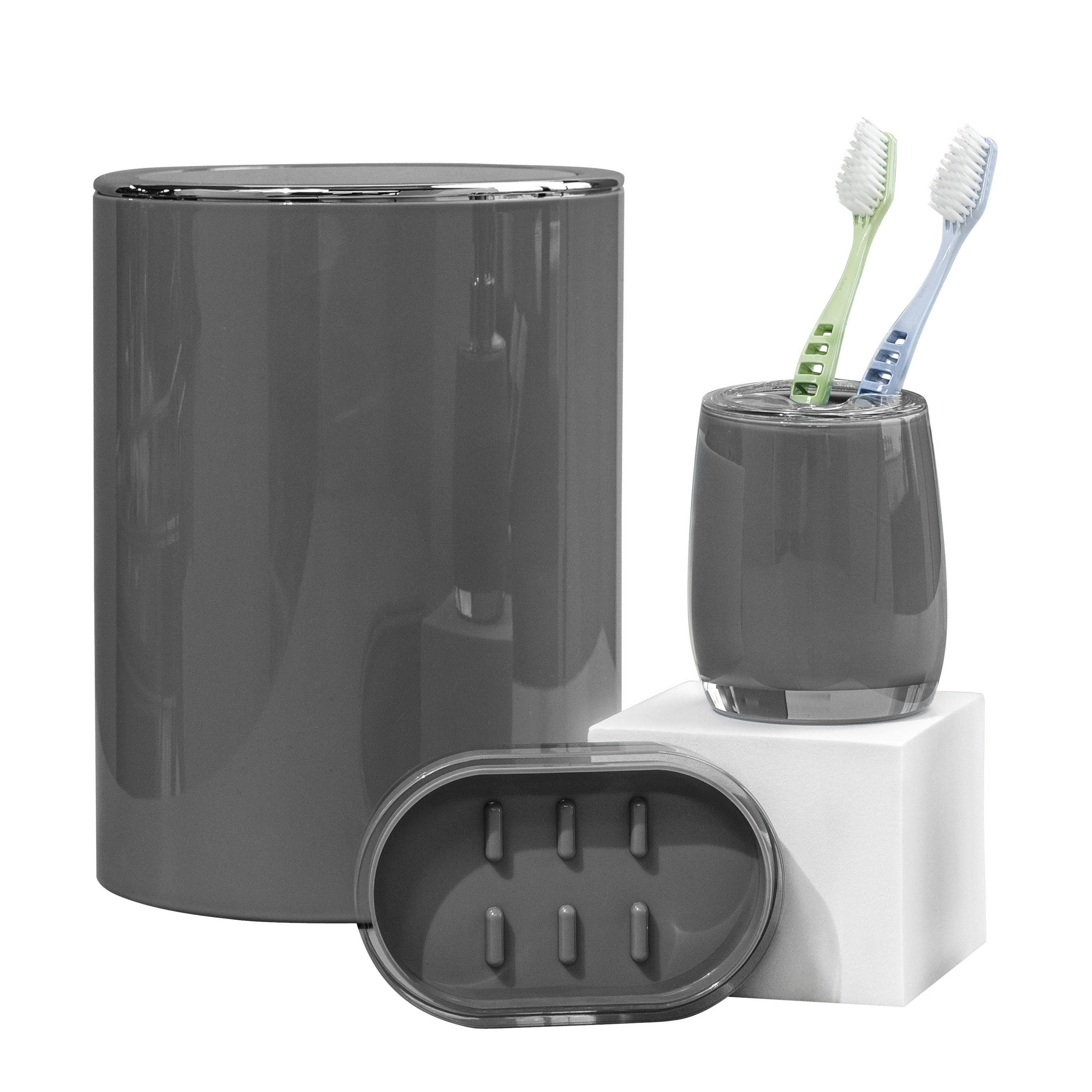 BAD-SET 3tlg. SAVONA, grau - Grau, Kunststoff (19/24.5/19cm) - bremermann