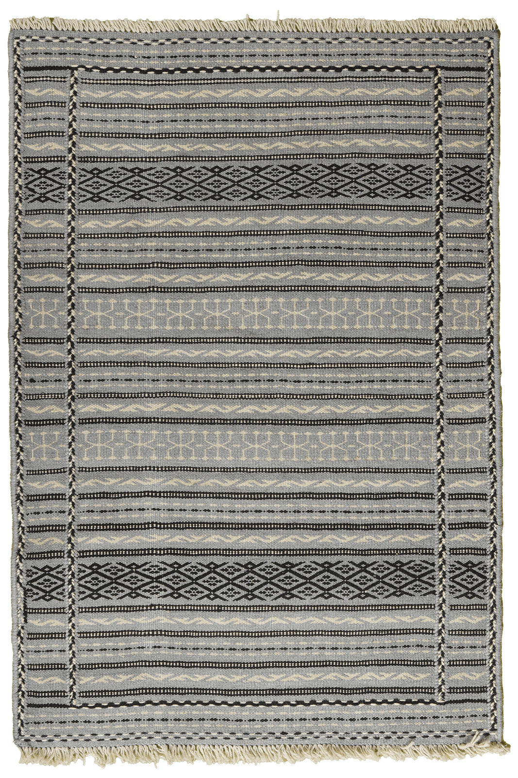 KELIM-TEPPICH handgewebt Kordi Grau, Schwarz 121/83 cm Schurwolle - Schwarz/Grau, Textil (83/121cm) - Looma