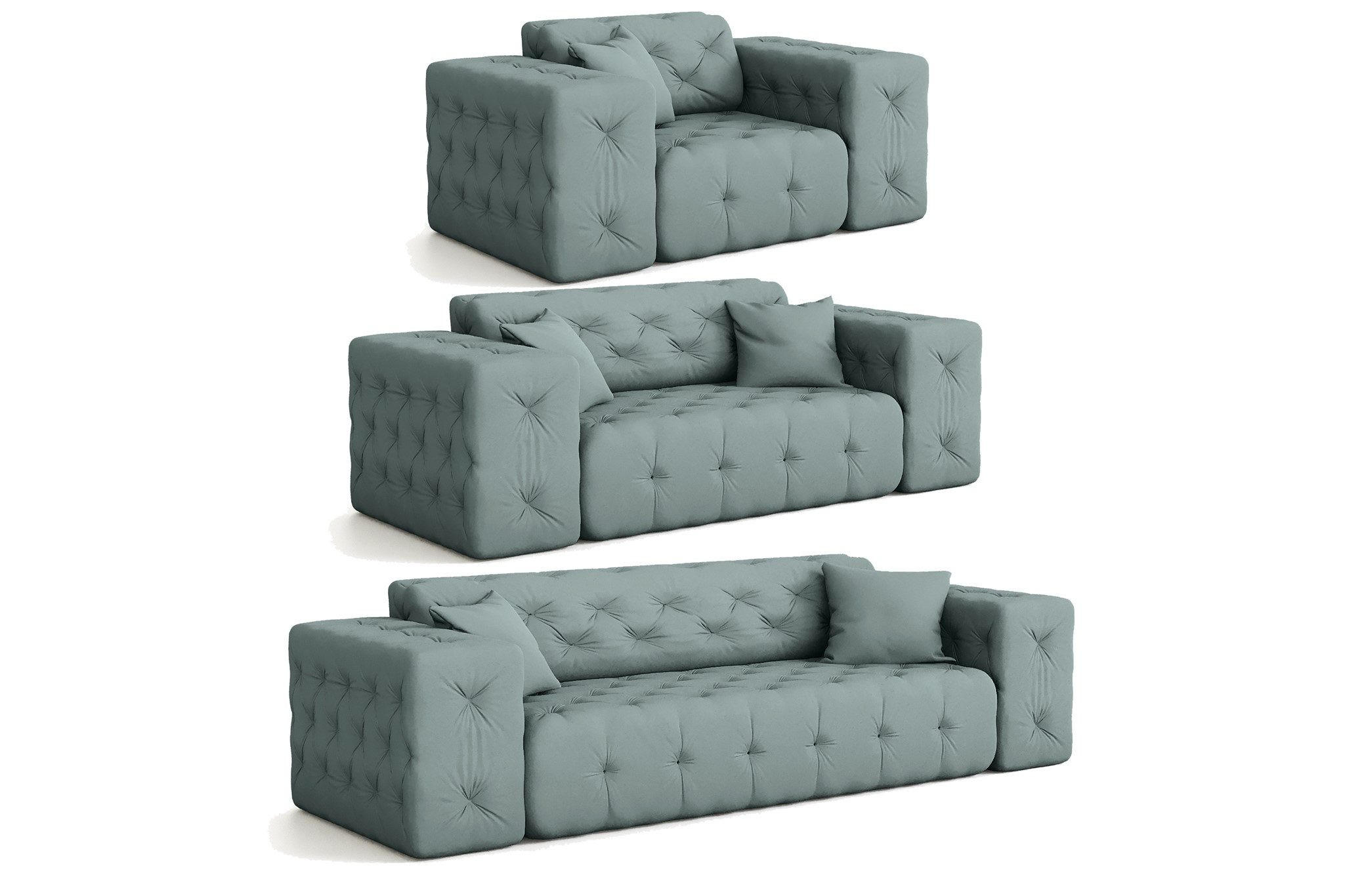 SOFASET Chantal - Salbeigrün, Holzwerkstoff/Textil (251/78/96cm) - Fun Möbel