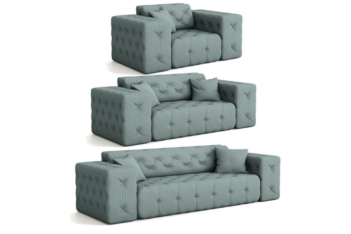 SOFASET Chantal - Salbeigrün, Holzwerkstoff/Textil (251/78/96cm) - Fun Möbel
