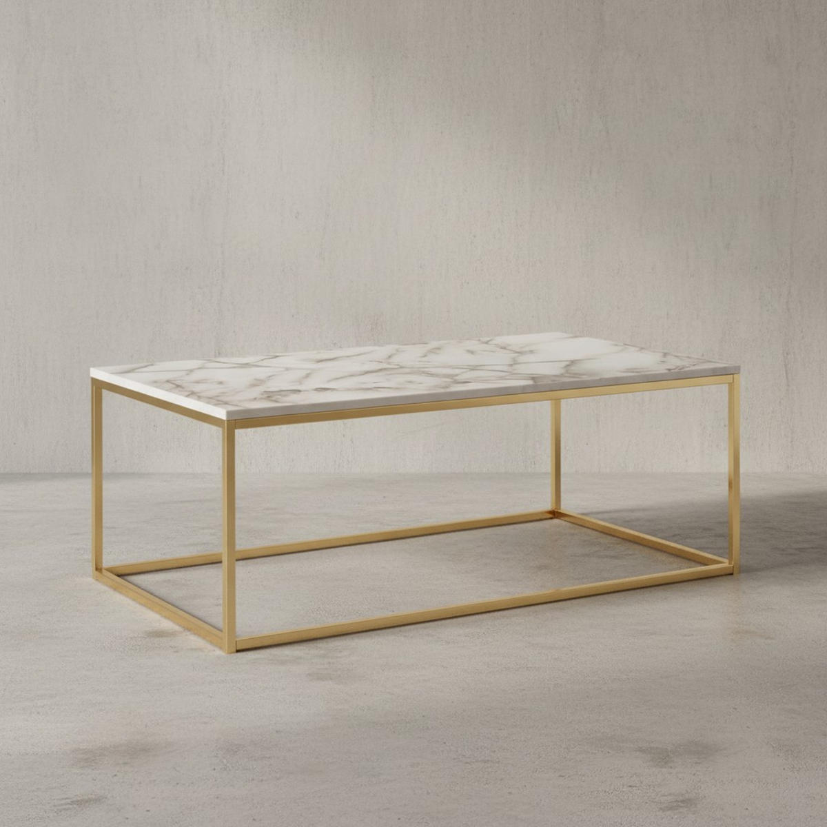 COUCHTISCH mit Marmor-Optik, Metallbeine, rechteckig, Serie MARBRIX, Weiß 100x60x40 cm - Goldfarben/Weiß, Holz/Metall (60/100/40cm) - KADIMA DESIGN