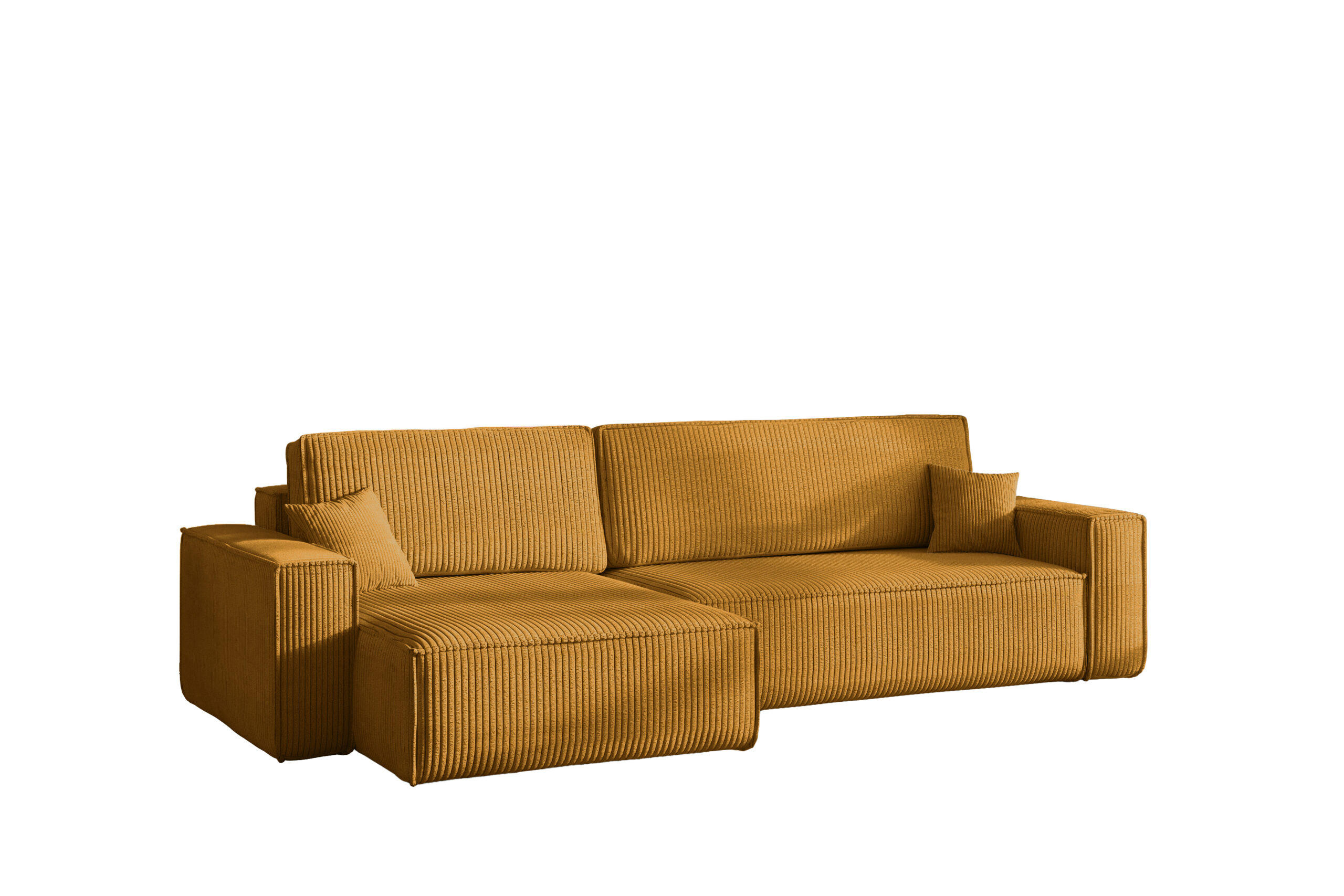 ECKSOFA Mit Schlaffunktion Und Bettkasten, Eckcouch BEST XL Stoff Poso Dicker Cord Senffarbe Links - Schwarz/Orange, Holz/Kunststoff (142/274cm) - Kaiser Möbel
