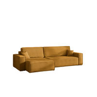 ECKSOFA Mit Schlaffunktion Und Bettkasten, Eckcouch BEST XL Stoff Poso Dicker Cord Senffarbe Links - Schwarz/Orange, Holz/Kunststoff (142/274cm) - Kaiser Möbel