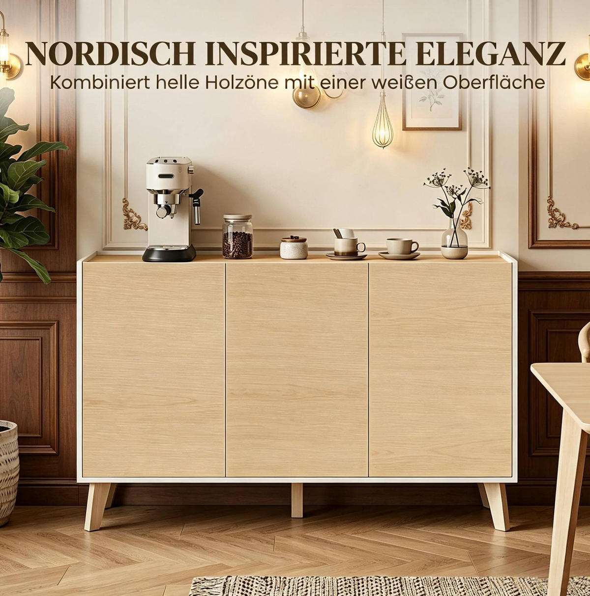 SIDEBOARD aus MDF und Spanplatte 120x35x73,5 cm Natur/Weiß mit 3 Türen - Naturfarben, Holzwerkstoff (120/73.5/35cm) - IVMEU