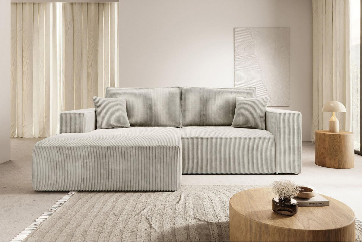 ECKSOFA Farese Mini mit Cordbezug Greige, links - Taupe/Schwarz, Textil (240/167cm) - Selsey