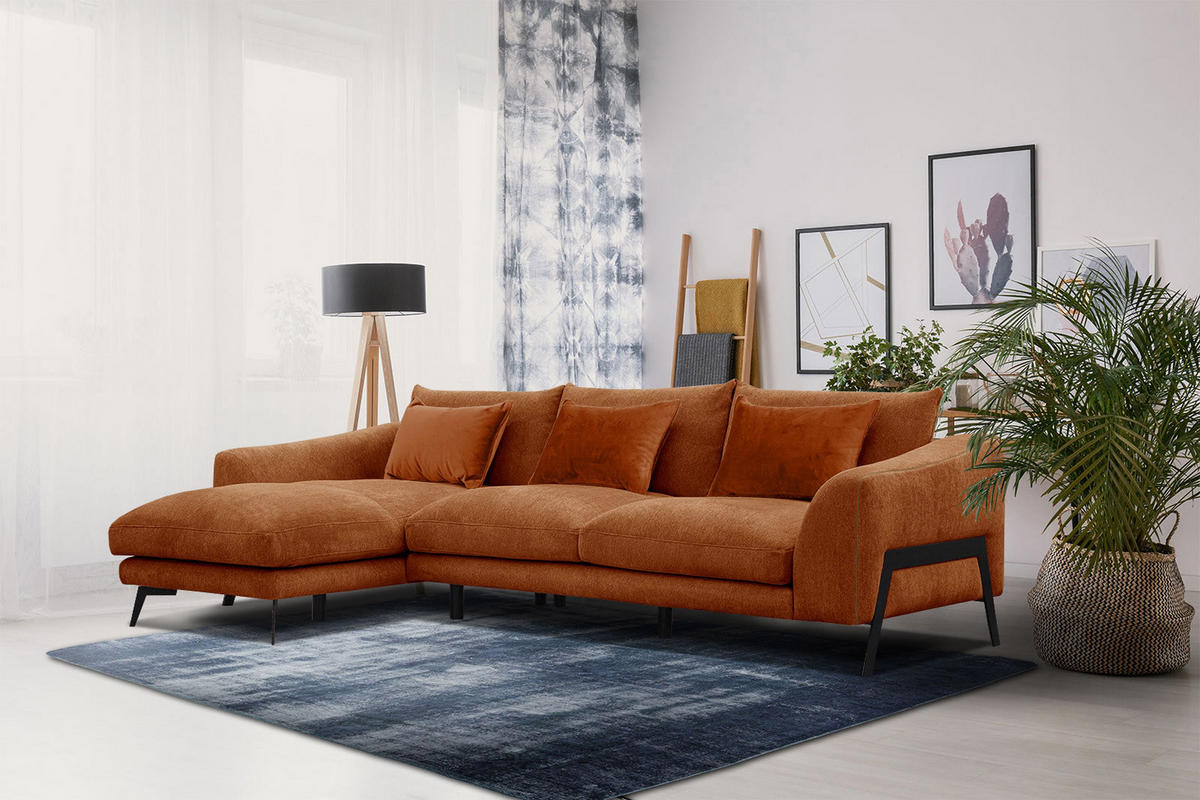 ECKSOFA WINTER 4-Sitzer, dunkelorange - Dunkelorange/Schwarz, Holzwerkstoff/Textil (158/269cm) - Courtois Laville