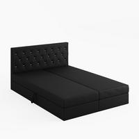 BOXBETT CRYSTAL 140/200 cm, in Schwarz, Velours-Stoff, Bettkasten, Matratze, Topper - Schwarz, Textil (140/20cm) - Barchello