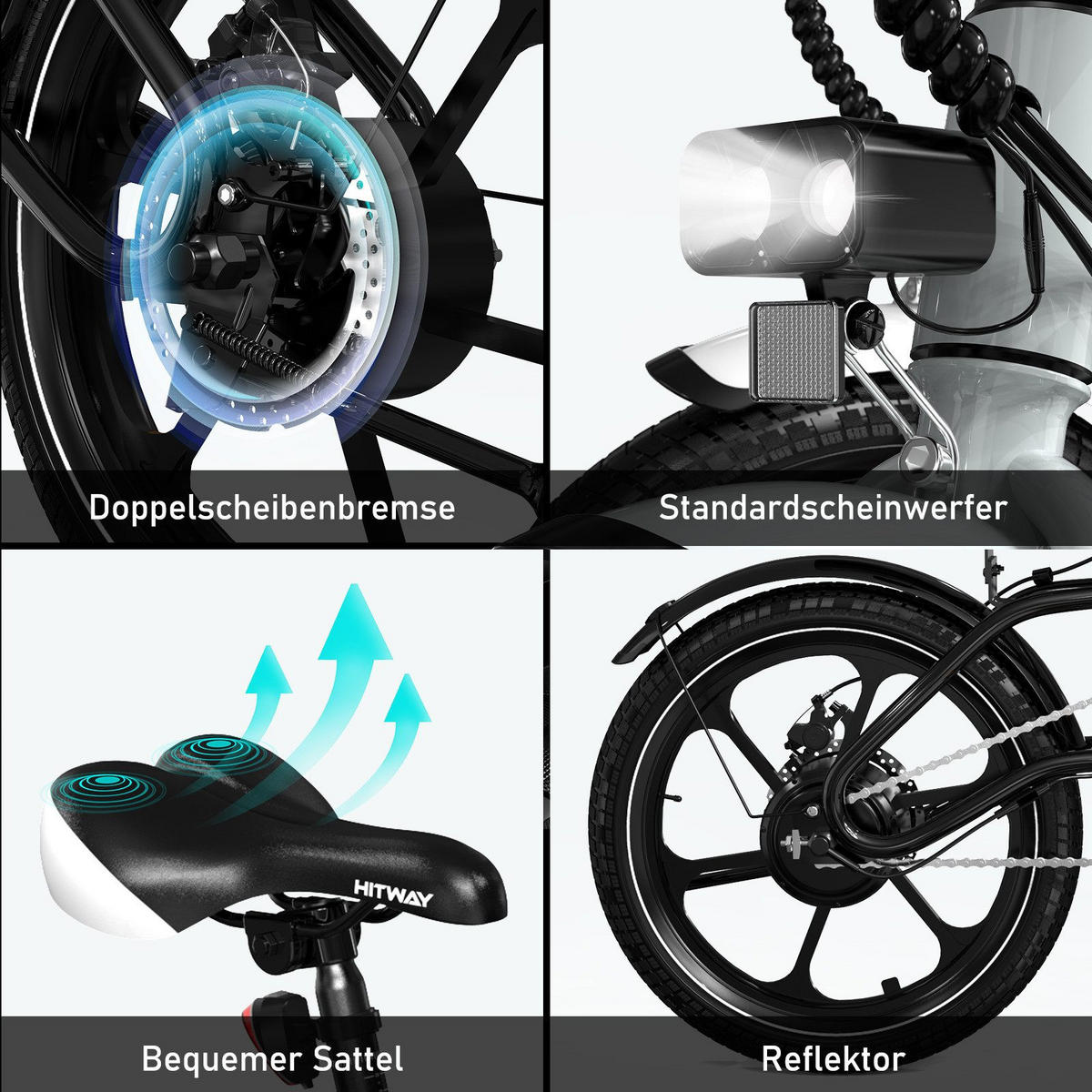 E-BIKE BK35S Klapprad 16 Zoll APP, Max. 25km/h - Schwarz, Metall (42cm) - HITWAY