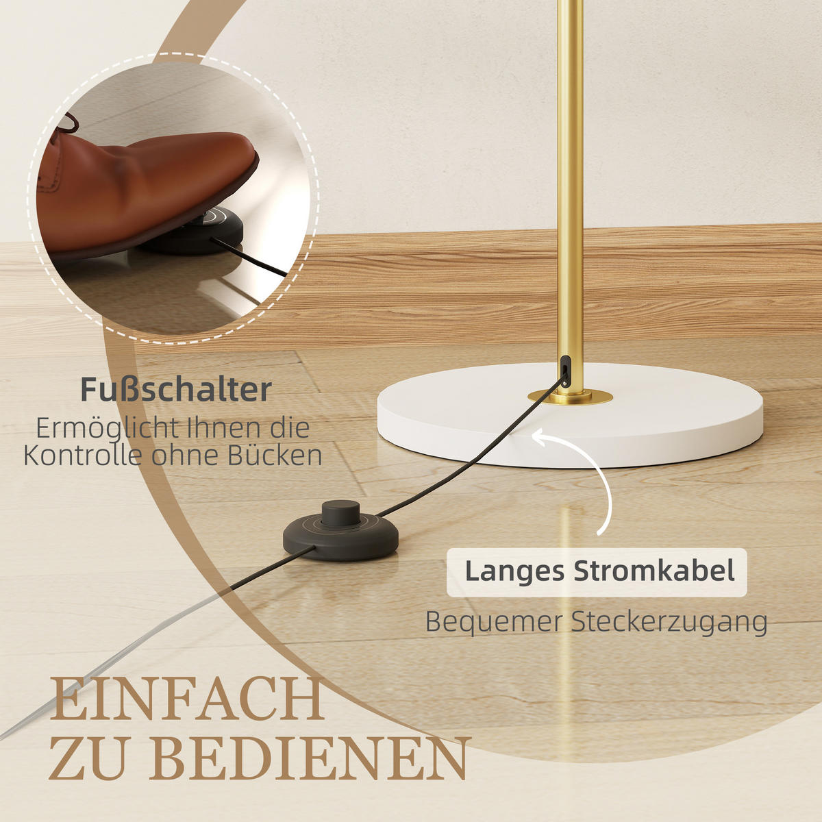 STEHLAMPE LED Wohnzimmer Dimmbar Stehleuchte mit 3 Lichtfarben, Fußschalter - Gelb, Metall (40/40/157.5cm) - HOMCOM