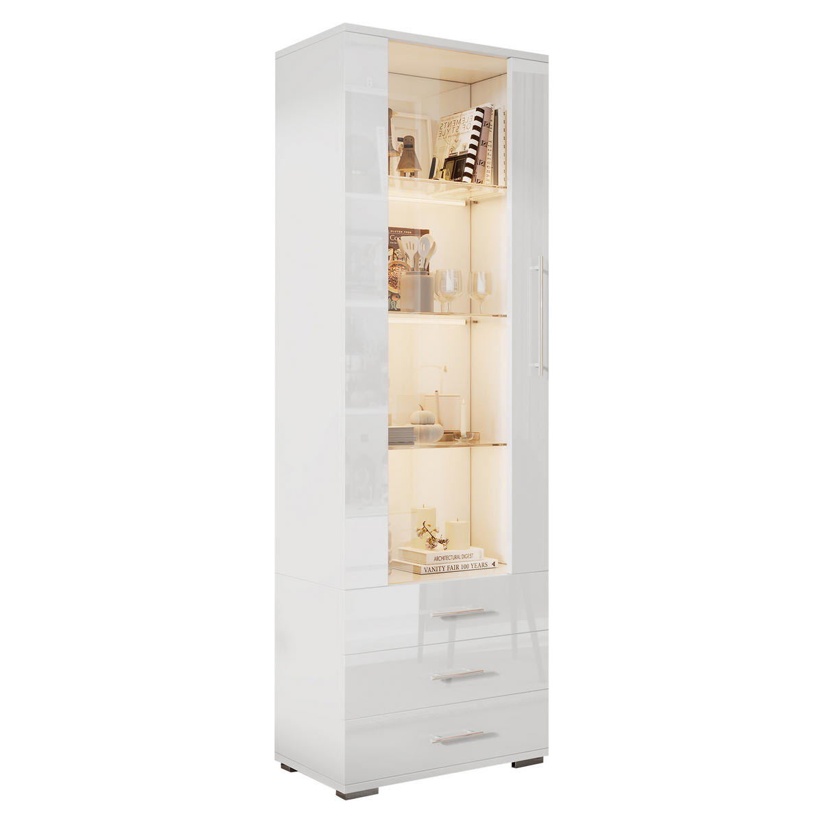 VITRINE Weiß 60/35/180 cm - Weiß, Holzwerkstoff (60/180/35cm) - PANGIVO
