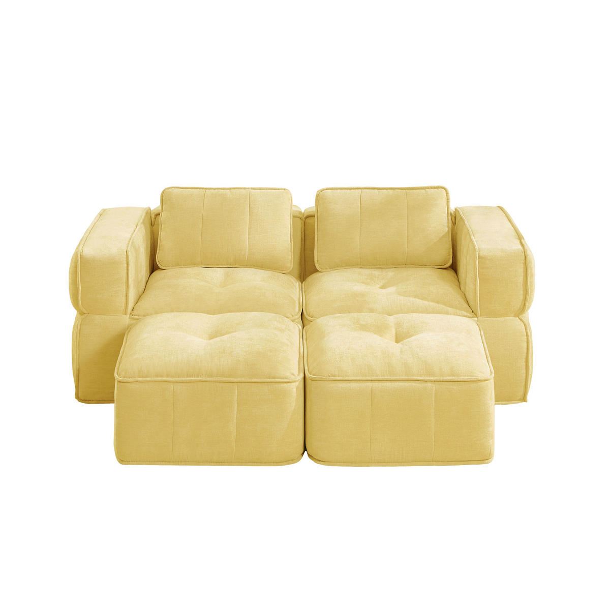 2-SITZER-SOFA DE-34428 modular mit 2 Hockern Gelb - Gelb, Textil (162/67/198cm) - ComfortXL