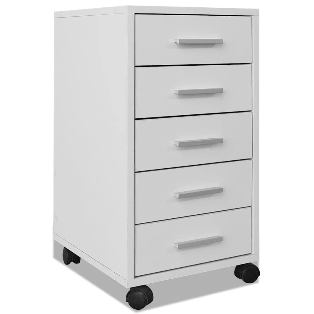 BÜROSCHUBLADENSCHRANK Auf Rollen 5 Schubladen Weiss - Weiß, Holz (38/63/33cm) - vidaXL