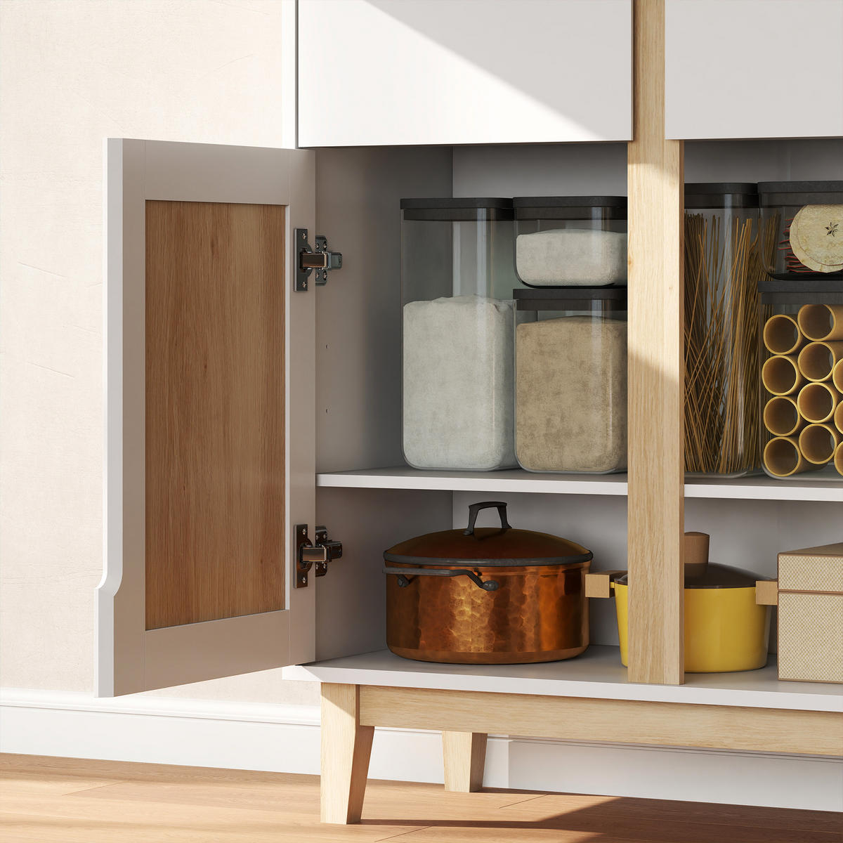 BUFFET DE-11225 4 Türen Weiß/Eiche - Weiß, Holzwerkstoff (35/170/80cm) - ComfortXL