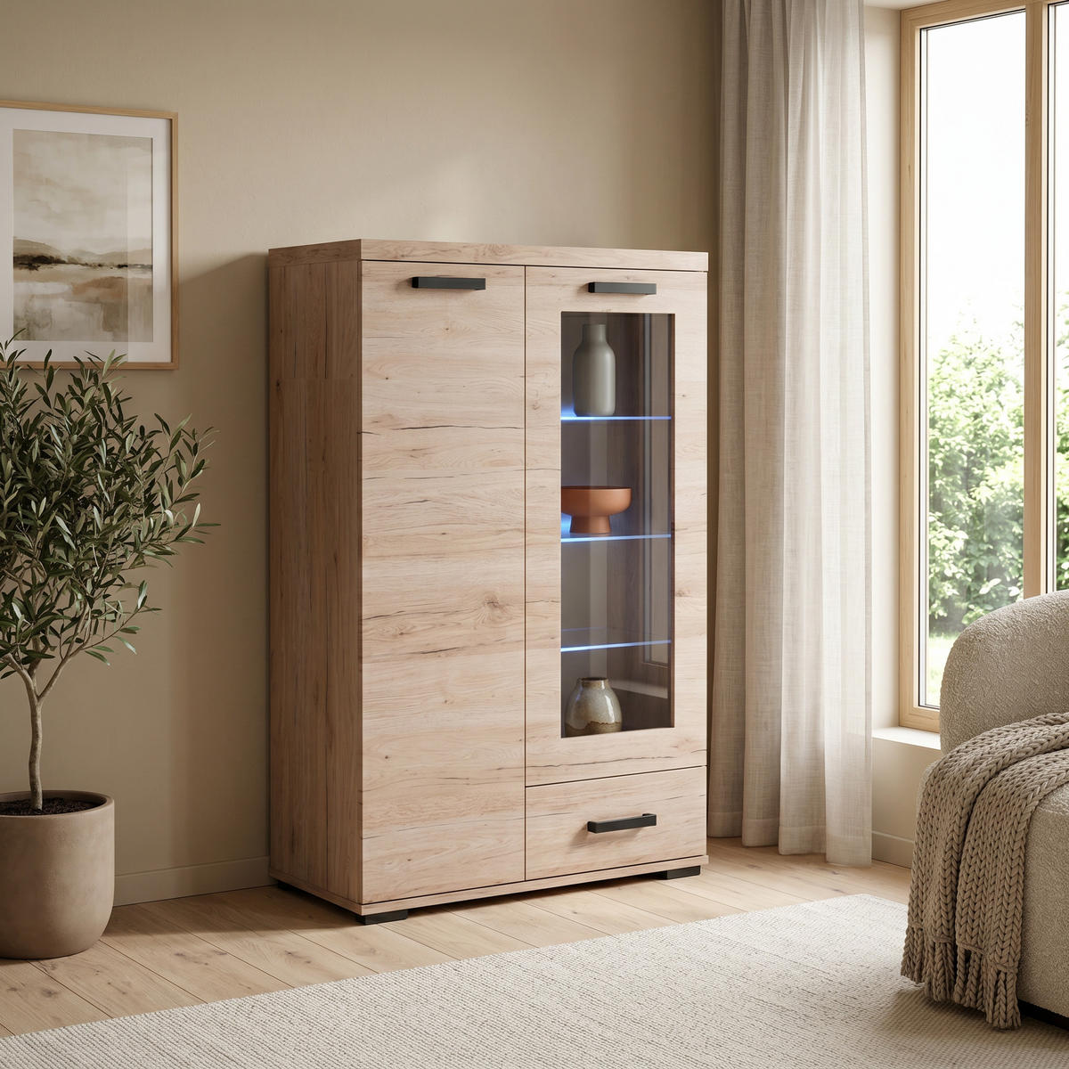 KOMMODE LIVORNO 80/126/40cm mit 1 Schubladen 2 Türen Eichefarben - Eichefarben, Holzwerkstoff (80/126/40cm) - MASSENO