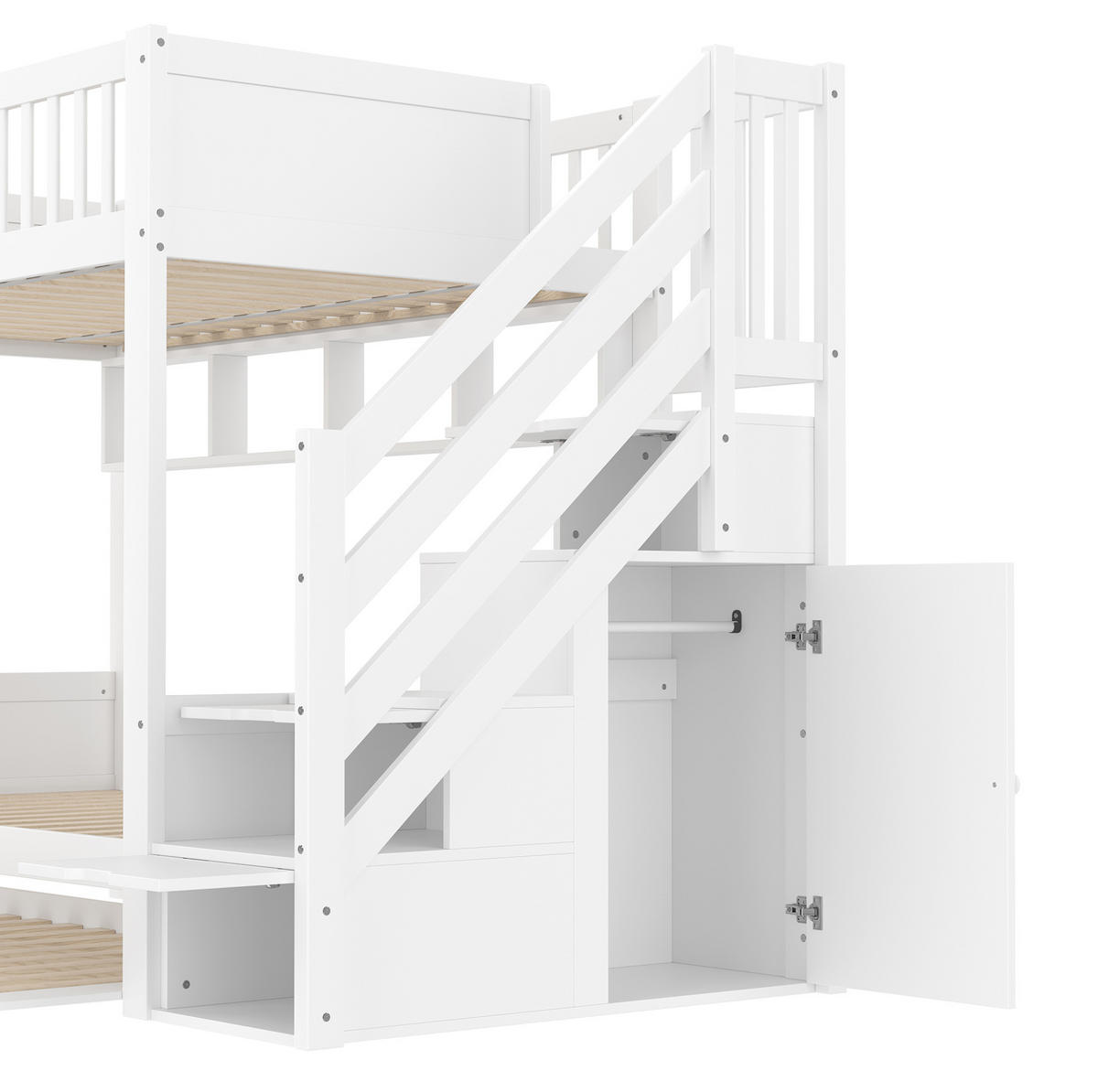 ETAGENBETT 90/200 cm in Weiß mit Ausziehbett, Kleiderschrank und Stauraum - Weiß, Holz (90/200cm) - OKMYHOME