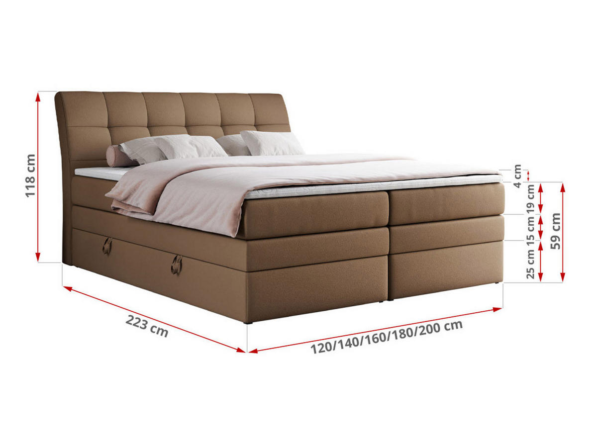 BOXSPRINGBETT GOLD-10 KING 140/200 Braun Kunstleder - H3 - Braun, Holz/Textil (140/200cm) - MKS