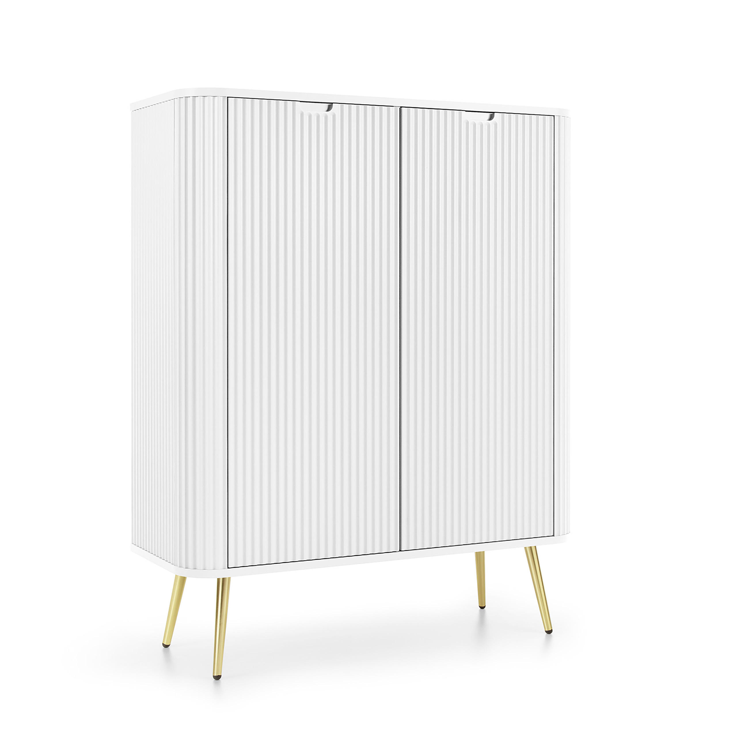 HIGHBOARD ZENZERO 103/129/39 cm mit 2 Türen Weiß - Goldfarben/Weiß, Holzwerkstoff (103/129/39cm) - MASSENO