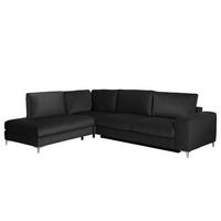 ECKSOFA mit Ottomane - Chromfarben/Dunkelgrau, Textil/Metall (302/1cm) - home24