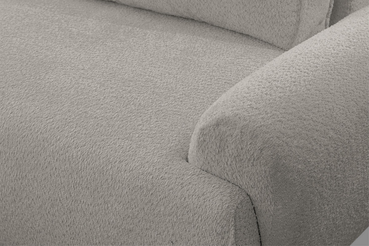 ECKSOFA Moon in L-Form mit Schlaffunktion und Bettkasten, Farbe: Grau, Bouclé-Stoff, Ottomane Links - Grau, Textil (136/260cm) - VENASI MÖBEL