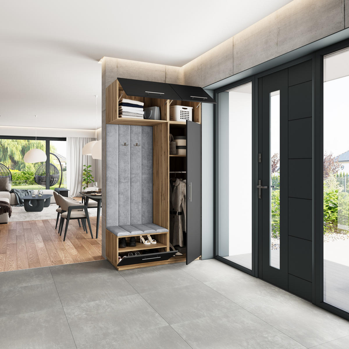 GARDEROBENSCHRANK REMA 120/240/60 cm Modern Eiche Wotan - Eiche Wotan/Schwarz, Holzwerkstoff (120/240/60cm) - MASSENO