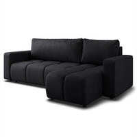 ECKSOFA RAMIL Schwarz Plüsch-Stoff mit Schlaffunktion - Schwarz, Holz (240/149cm) - MASSENO