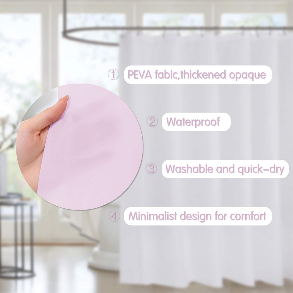 DUSCHVORHANG wasserdicht waschbar mit Haken Rosa hell - Pink, Kunststoff (180/180cm) - MCBOSON