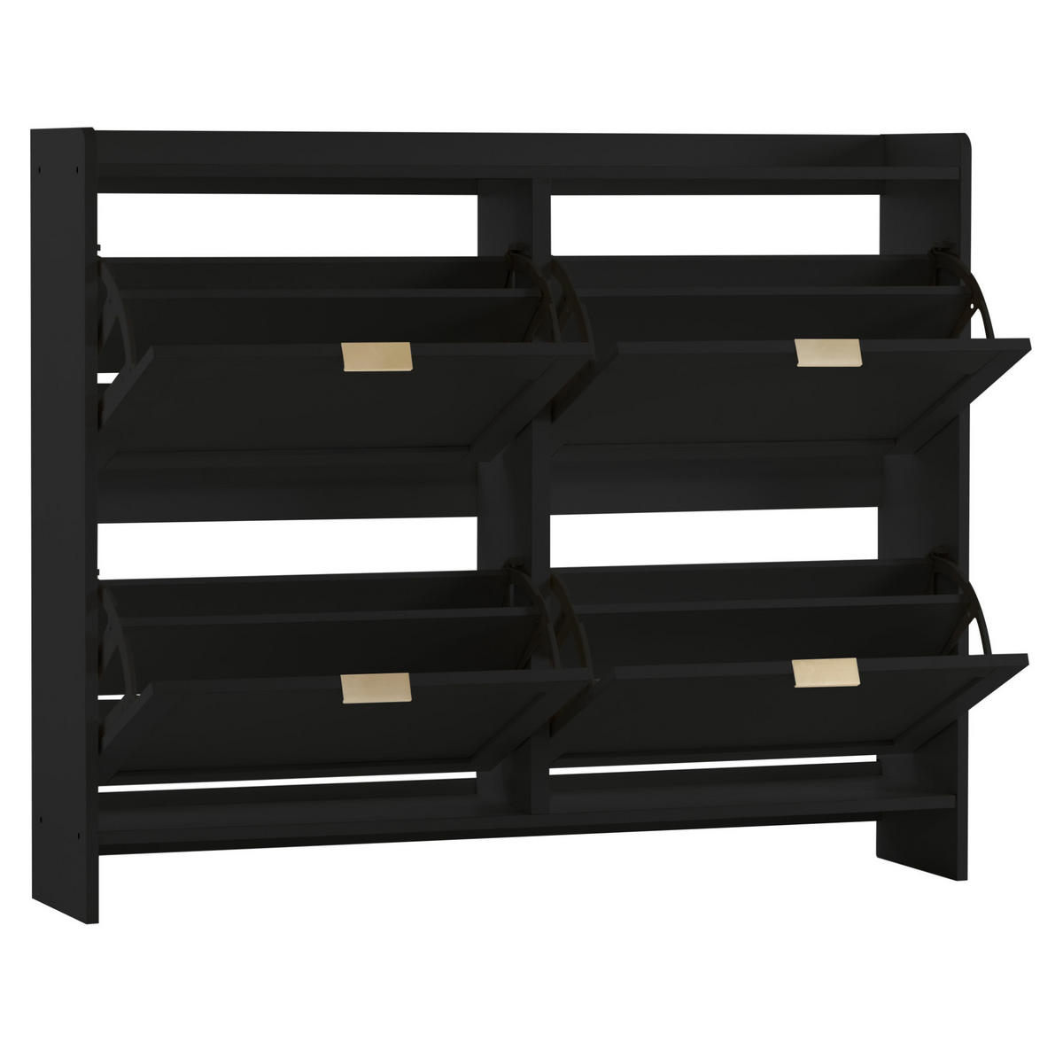 SCHUHSCHRANK 110/24/90 cm mit 4 Klappenfächern, offenen Ablagen und verstellbaren Einlegeböden aus Spanplatte, Schwarz - Schwarz, Holzwerkstoff (110/90/24cm) - Redom