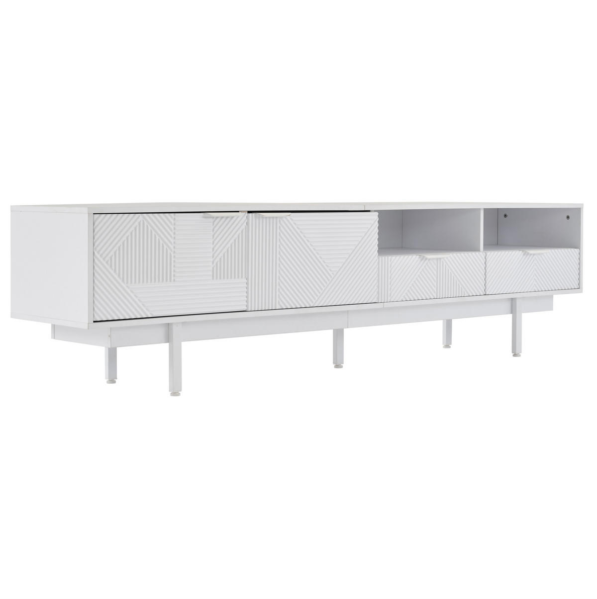 TV skrinka z drevotriesky, 200/40/51 cm biela, s úložným priestorom a otvorom na káble - biela, kompozitné drevo (200/51/41cm) - BEAOK