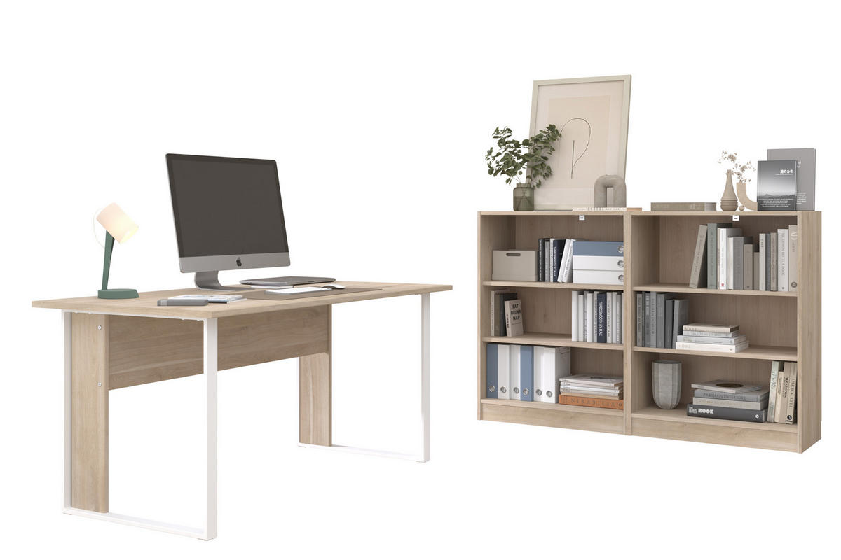 SCHREIBTISCH Büro Start Up 22 in Weiß und Japanischer Eiche – Schreibtisch mit zwei Aktenregalen - Braun, Holzwerkstoff (120/80/200cm)