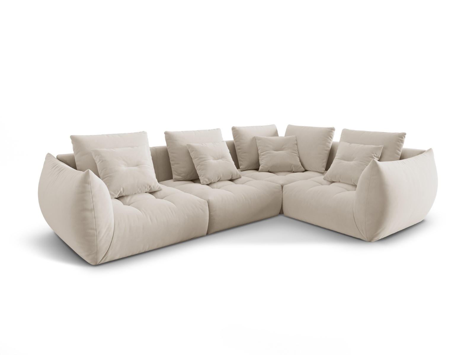 ECKSOFA modular rechts Bloom aus Samt ecru 3 Sitzplätze - Ecru, Textil (216/316cm) - Micadoni