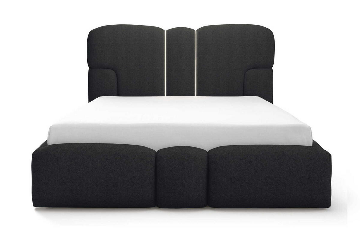 POLSTERBETT 180x200 Safron mit LED, Metall-Lattenrost, Schwarz - Schwarz, Holz/Textil (180/200cm) - Emporius