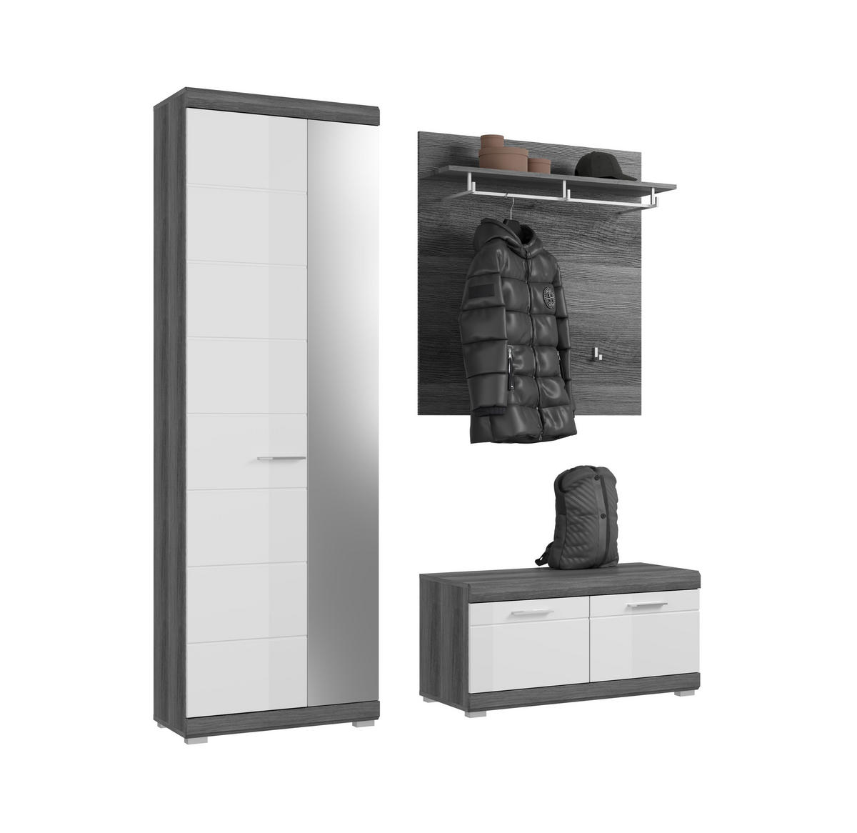 GARDEROBENKOMBINATION 3tlg. Scout Garderobe in Rauchsilber Nb. und weiß HG B/H/T: 167x197x40 cm - Anthrazit, Holzwerkstoff (167/197/40cm)