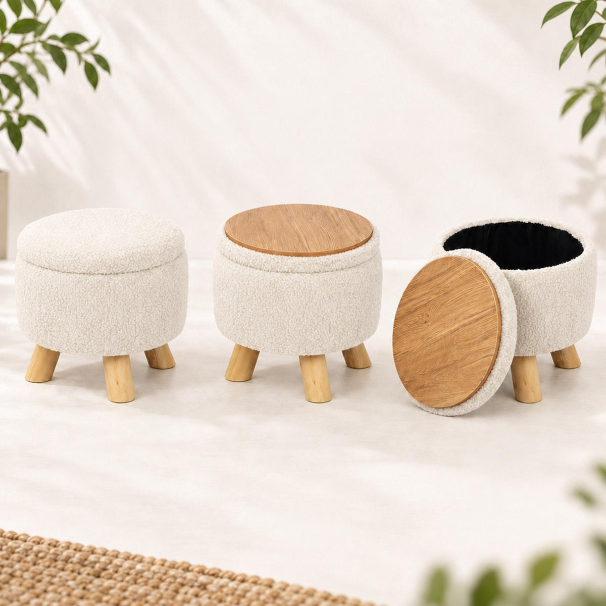 HOCKER Creme mit Stauraum 30x33 cm - Creme, Holz/Holzwerkstoff (33/30/33cm) - Relaxdays