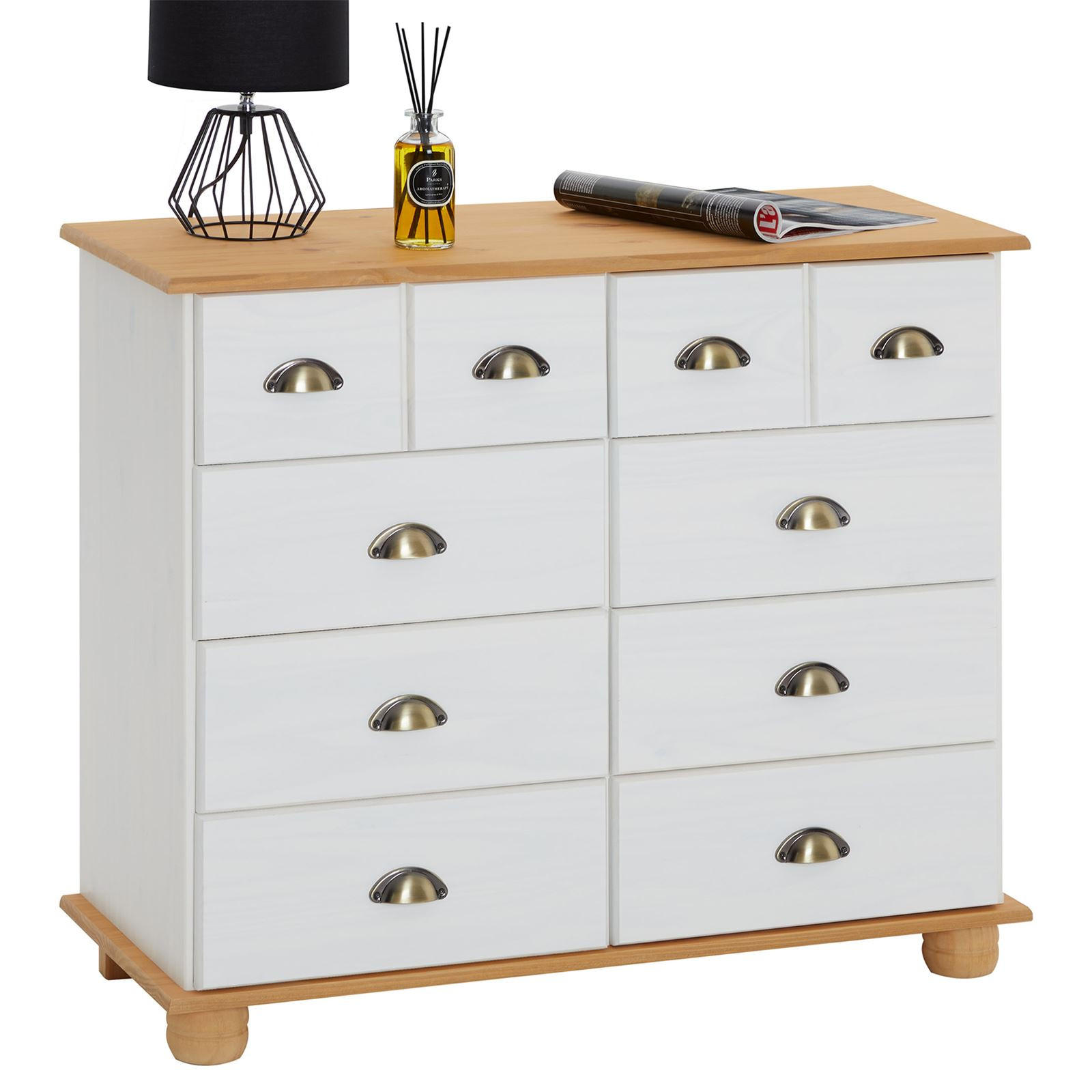 IDIMEX APOTHEKERKOMMODE Weiß, Braun 92cm × 39cm × 80cm