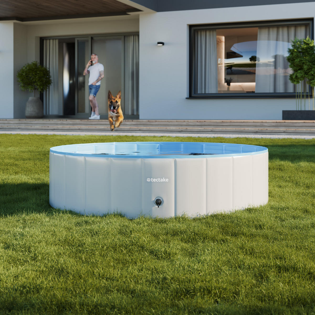 HUNDEPOOL Nele, schneller Auf- und Abbau, grau/blau - Blau/Grau, Kunststoff (120/30/120cm) - tectake