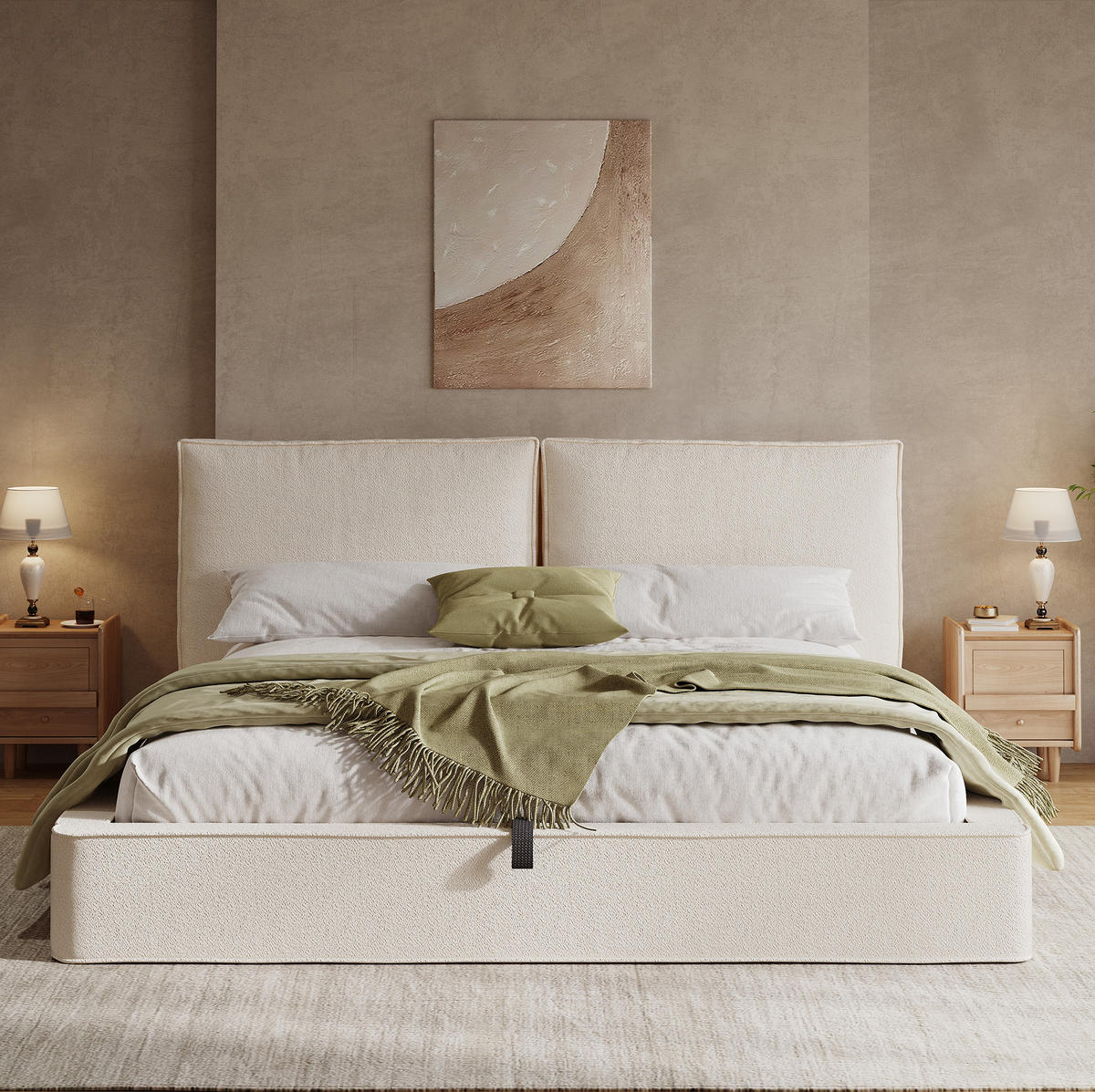 POLSTERBETT 180/200 cm Beige Bouclé mit Hydraulik und Lattenrost ohne Matratze - Beige, Textil (180/200cm) - MIVRAY