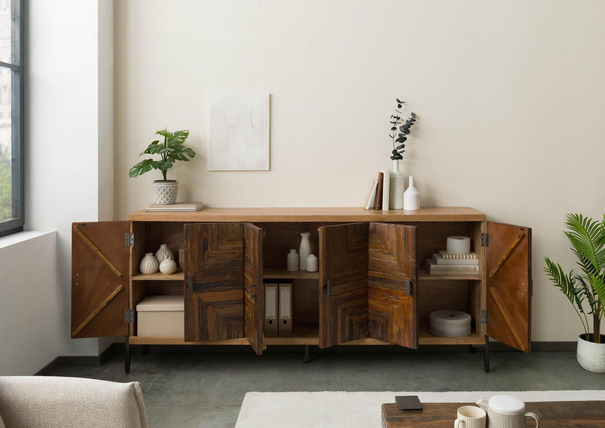 SIDEBOARD Altholz 206x40x93 natur lackiert LYON #111 - Braun, Holz (206/93/40cm) - Massivmoebel24